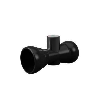 A black plastic T-shaped pipe fitting with a smooth matte finish, shown on a solid white background. Avast Labs Omni-Turi Printed