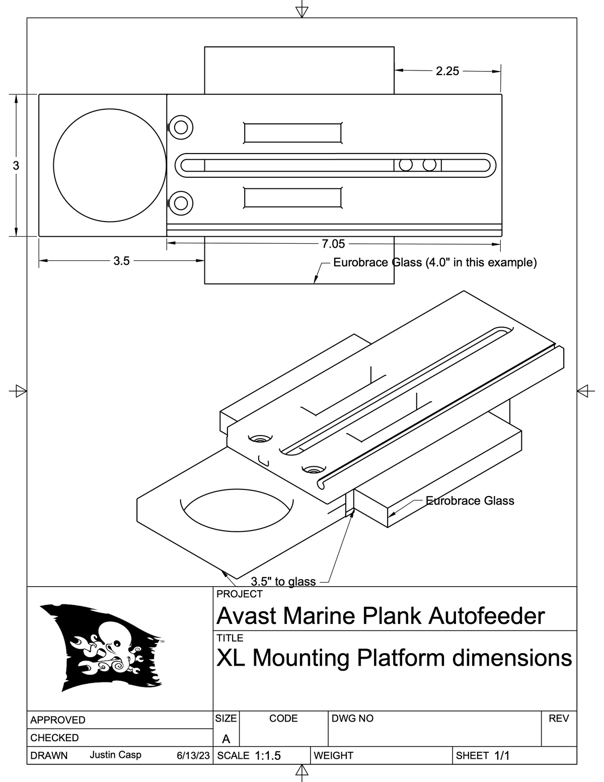 Avast Marine Plank dimensions_mounting plate_line drawing