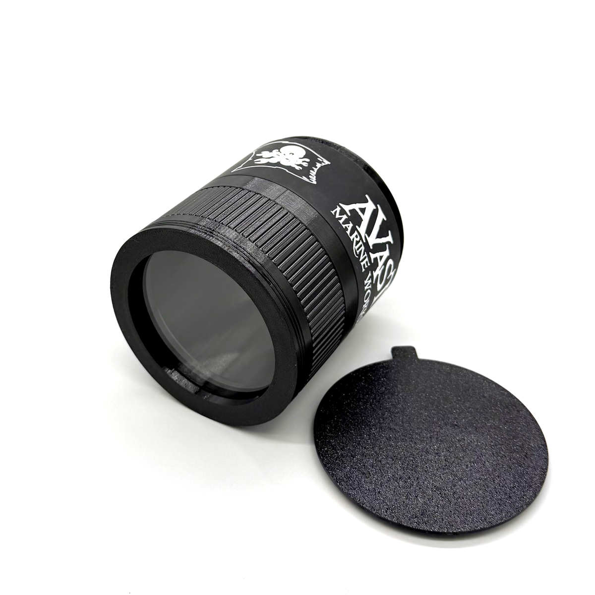 Black monocular with a brand logo on a white background. Porthole Mark II Lower Lens Assembly Hero Image
