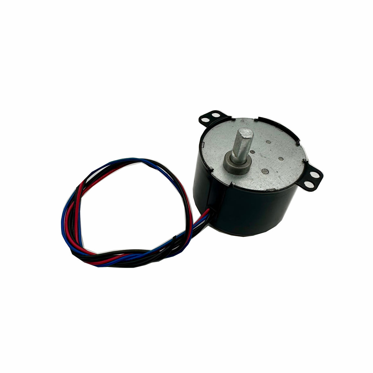 Small electric motor with wiring on a white background. Avast Marine motor