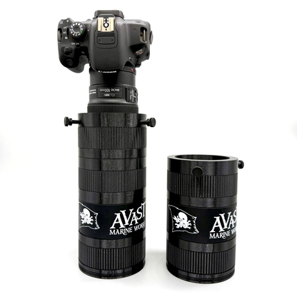 Camera lens with 'Avast Marine Worx' branding on a white background. Porthole Mark II 2.5" Focal Tuning Extension.