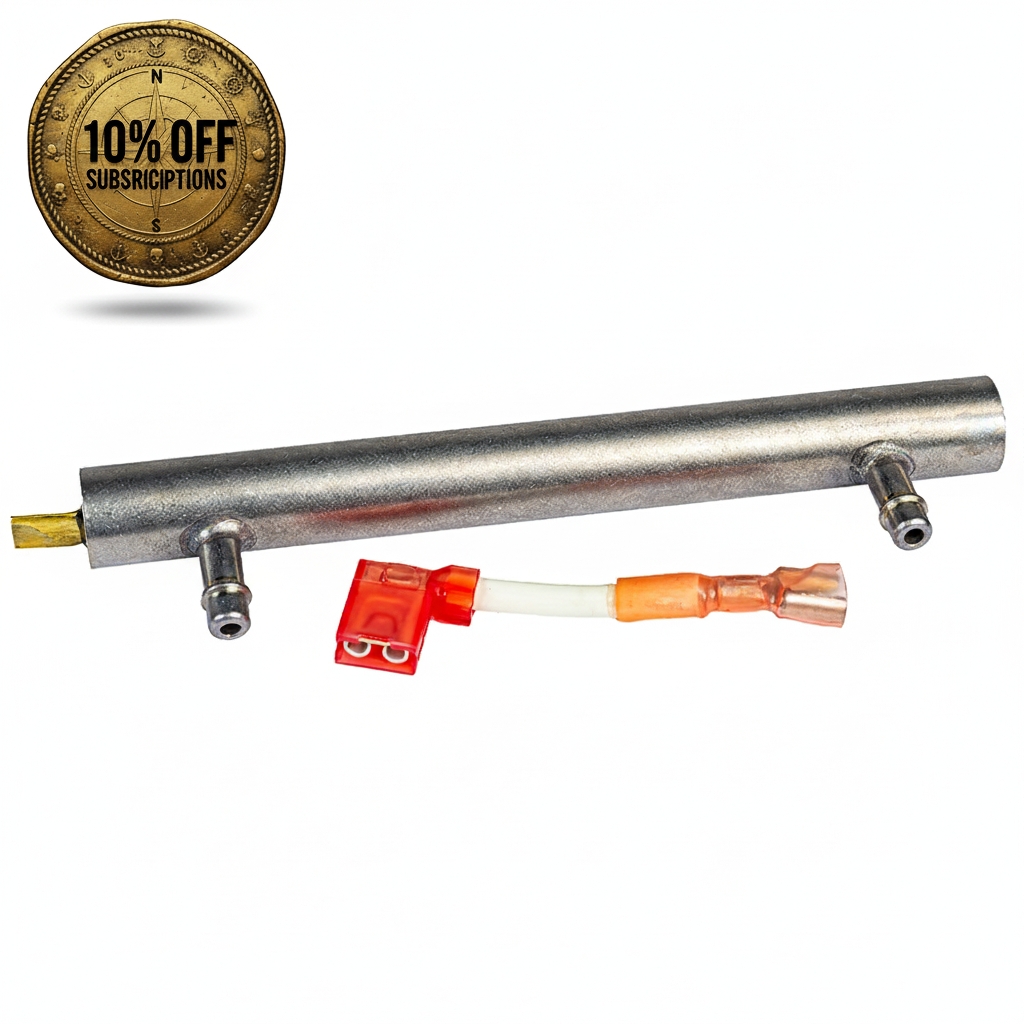Metal cylindrical component with connectors on a white background, featuring a discount badge for the Poseidon 200 and 400