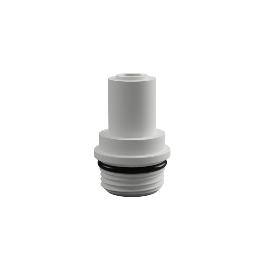 White plastic fitting with black rubber gasket on a white background. Sicce 1/4" Adapter Sicce_adapter Hero Image