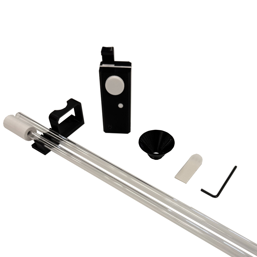 Collection of parts for the Avast Marine MATEY tool. Feeder, funnel, tubes, mounting kit. 