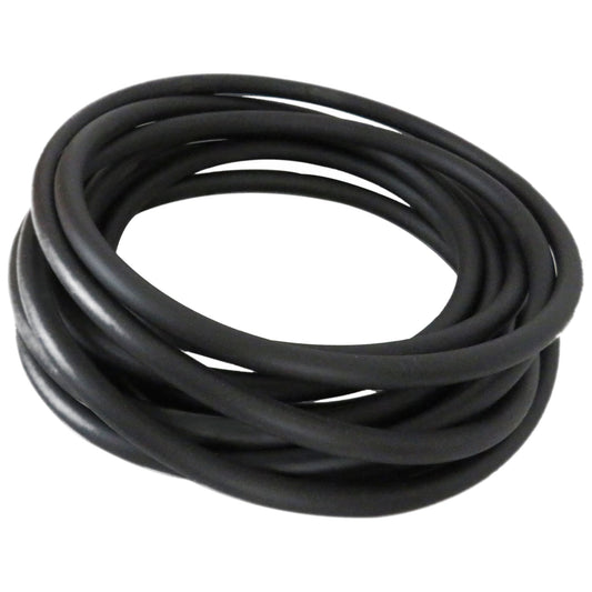 Coiled black rubber hose on a white background. Avast Marine ozone tubing. 